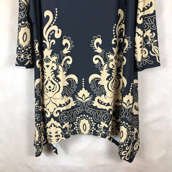 WHITE MARK 3/4 Sleeve Asymmetrical Black Printed Tunic NWT 1XL - Picture 5 of 8